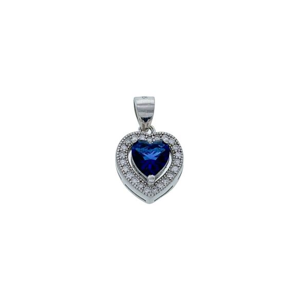 Vintage Sterling Silver 925 Blue and White Cubic Zirconia Heart Pendant - Picture 1 of 6
